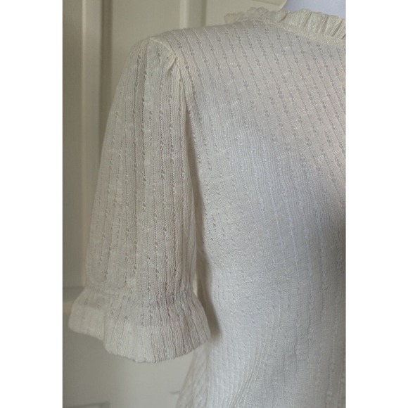 J Crew Womens Small Cream Ivory Short Sleeve Ruffle Trim SweaterTop Knit Neutral - Picture 3 of 11